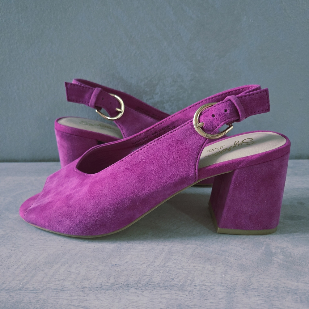 Seychelles EUC Slingback Chunky Heels 8.5 Purple Magenta - Picture 4 of 16